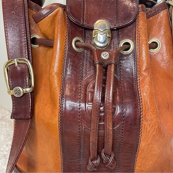 MARINO Orlandi Vintage Two toned Brown Leather Bucket Bag Purse - Picture 3 of 12
